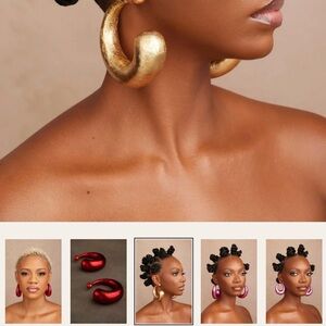 Gold and Red Women's Hoop Earrings